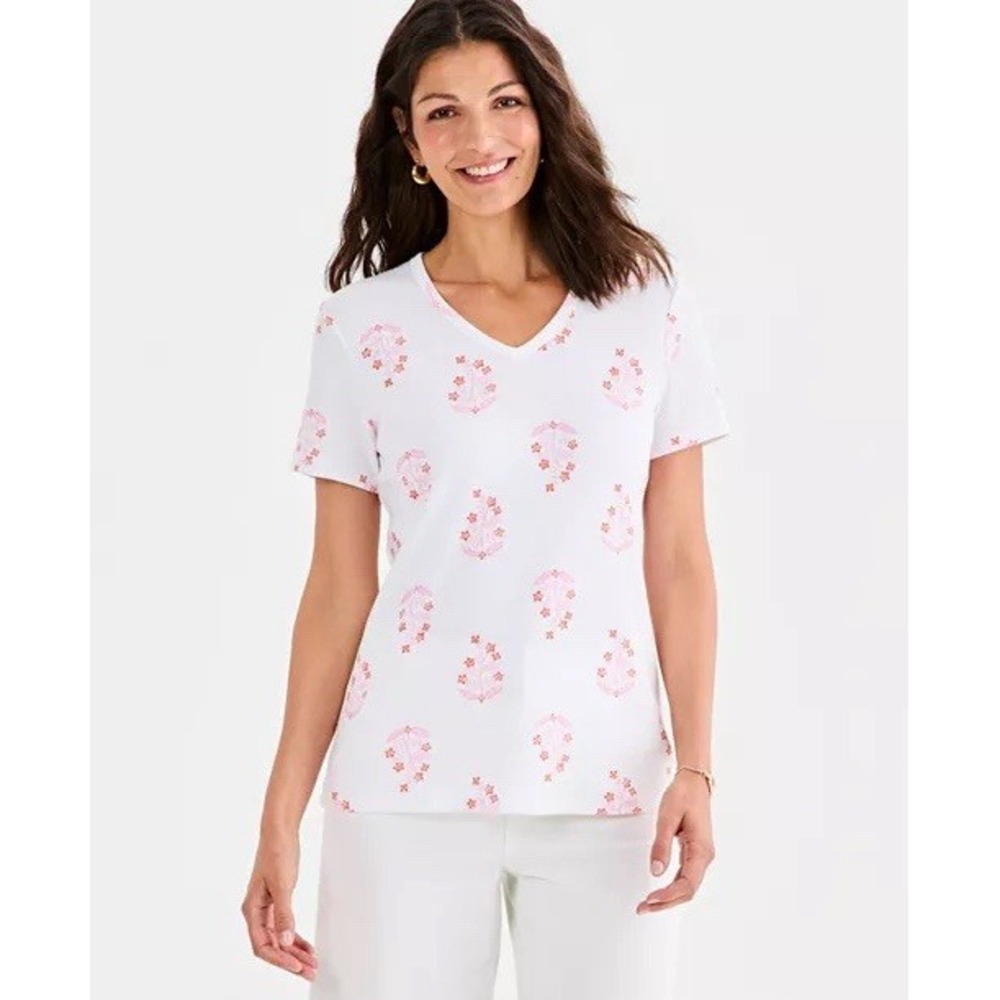 Style&Co V-Neck Floret Patch Top NWT SIZE M